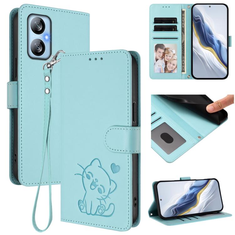 Embossed Heart Cat Leather Phone Case with Hand Strap, For Blackview Wave 6C, For Blackview Shark 8 / Oscal Tiger 12, For Blackview A52 / A52 Pro, For Blackview A53