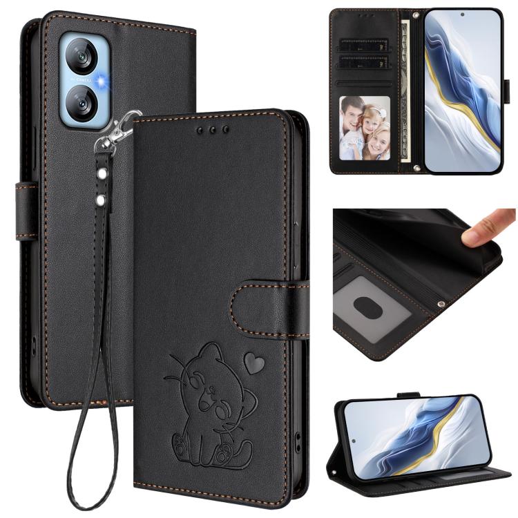 Embossed Heart Cat Leather Phone Case with Hand Strap, For Blackview Wave 6C, For Blackview Shark 8 / Oscal Tiger 12, For Blackview A52 / A52 Pro, For Blackview A53
