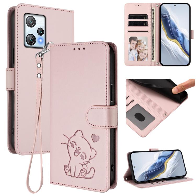 Embossed Heart Cat Leather Phone Case with Hand Strap, For Blackview Wave 6C, For Blackview Shark 8 / Oscal Tiger 12, For Blackview A52 / A52 Pro, For Blackview A53