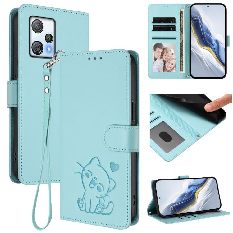 Embossed Heart Cat Leather Phone Case with Hand Strap, For Blackview Wave 6C, For Blackview Shark 8 / Oscal Tiger 12, For Blackview A52 / A52 Pro, For Blackview A53