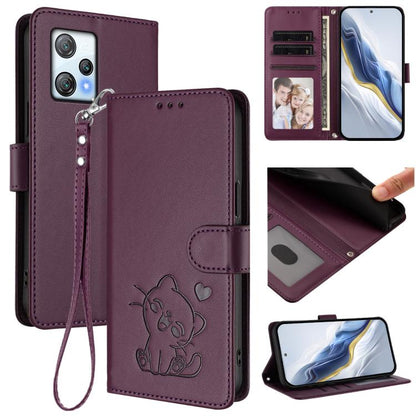 Embossed Heart Cat Leather Phone Case with Hand Strap, For Blackview Wave 6C, For Blackview Shark 8 / Oscal Tiger 12, For Blackview A52 / A52 Pro, For Blackview A53