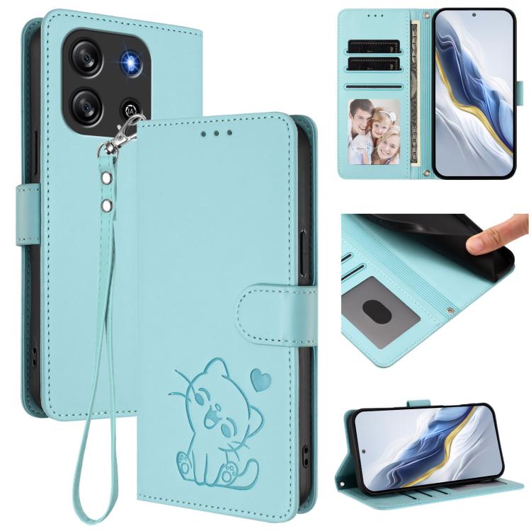 Embossed Heart Cat Leather Phone Case with Hand Strap, For Blackview Wave 7C, For Blackview Wave 10, For Blackview Oscal Flat 2 / 2C, For Blackview SHARK 6, For Blackview Oscal Tiger 13, For Blackview Wave 8 / 8C / Oscal Flat 2, For Blackview Shark 9 5...
