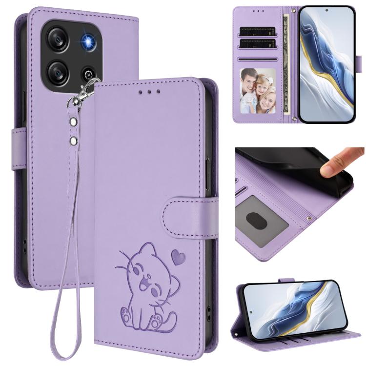 Embossed Heart Cat Leather Phone Case with Hand Strap, For Blackview Wave 7C, For Blackview Wave 10, For Blackview Oscal Flat 2 / 2C, For Blackview SHARK 6, For Blackview Oscal Tiger 13, For Blackview Wave 8 / 8C / Oscal Flat 2, For Blackview Shark 9 5...