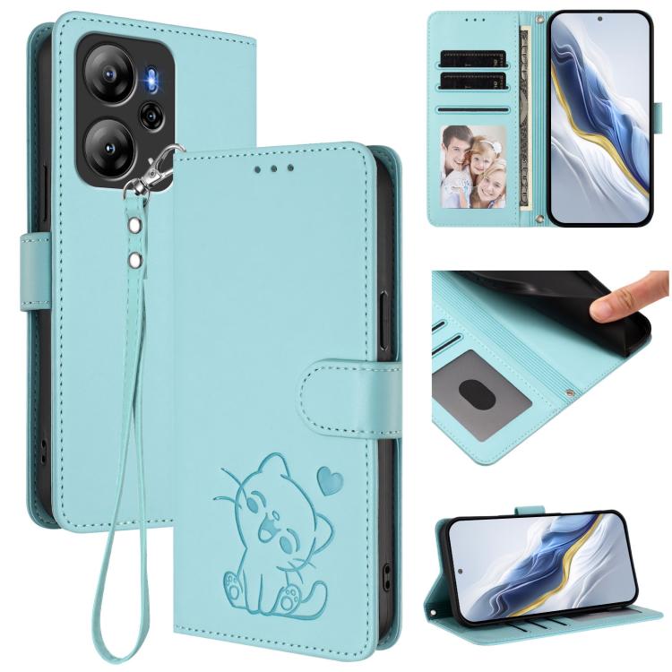 Embossed Heart Cat Leather Phone Case with Hand Strap, For Blackview Wave 7C, For Blackview Wave 10, For Blackview Oscal Flat 2 / 2C, For Blackview SHARK 6, For Blackview Oscal Tiger 13, For Blackview Wave 8 / 8C / Oscal Flat 2, For Blackview Shark 9 5...