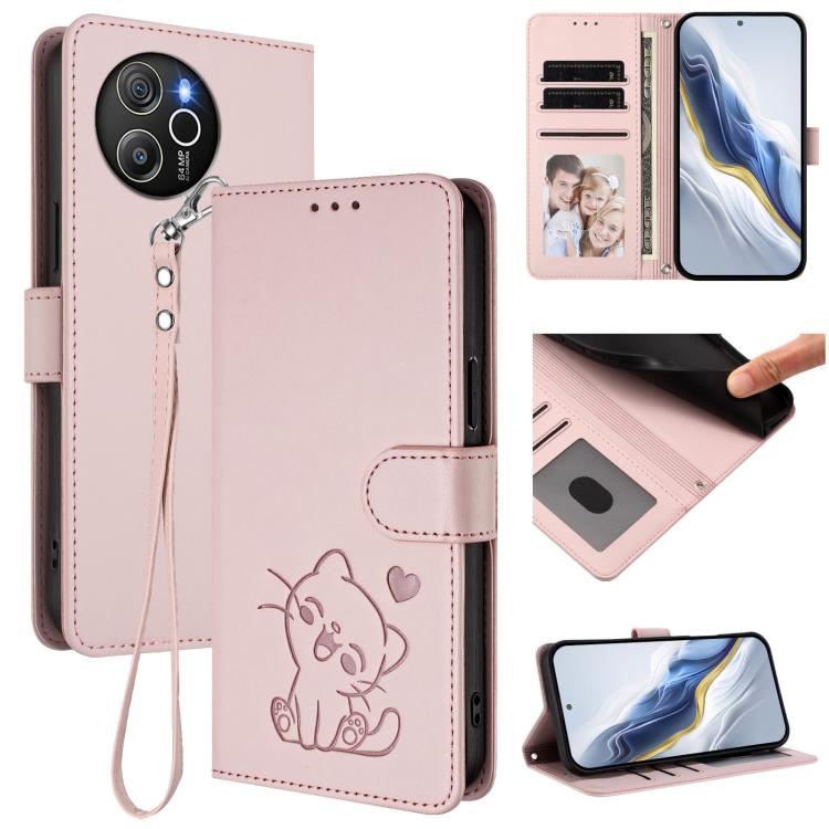 Embossed Heart Cat Leather Phone Case with Hand Strap, For Blackview Wave 6C, For Blackview Shark 8 / Oscal Tiger 12, For Blackview A52 / A52 Pro, For Blackview A53