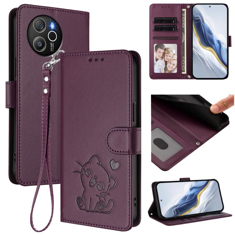 Embossed Heart Cat Leather Phone Case with Hand Strap, For Blackview Wave 6C, For Blackview Shark 8 / Oscal Tiger 12, For Blackview A52 / A52 Pro, For Blackview A53