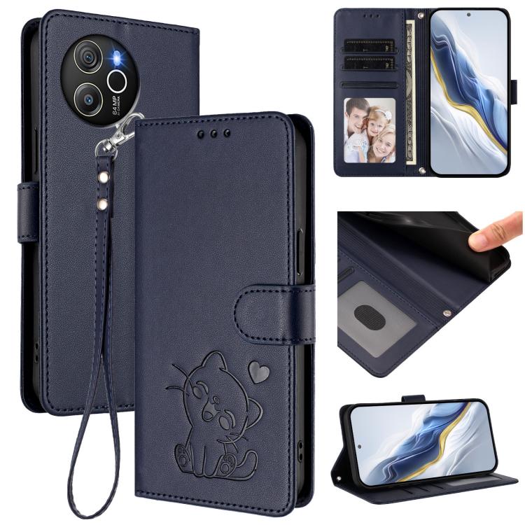 Embossed Heart Cat Leather Phone Case with Hand Strap, For Blackview Wave 6C, For Blackview Shark 8 / Oscal Tiger 12, For Blackview A52 / A52 Pro, For Blackview A53