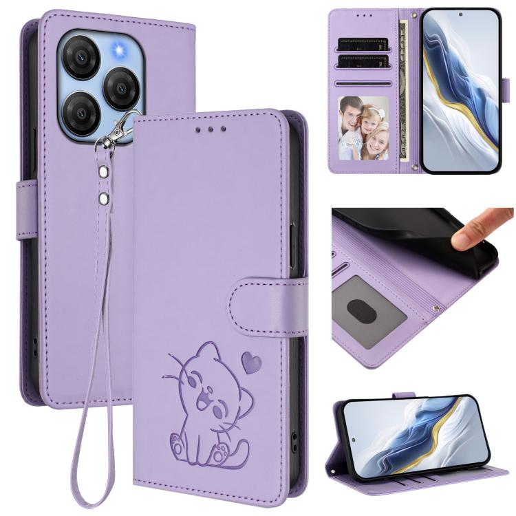 Embossed Heart Cat Leather Phone Case with Hand Strap, For Blackview Wave 7C, For Blackview Wave 10, For Blackview Oscal Flat 2 / 2C, For Blackview SHARK 6, For Blackview Oscal Tiger 13, For Blackview Wave 8 / 8C / Oscal Flat 2, For Blackview Shark 9 5...