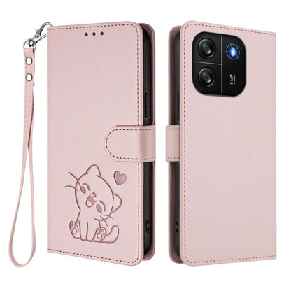 Embossed Heart Cat Leather Phone Case with Hand Strap, For Blackview Wave 6C, For Blackview Shark 8 / Oscal Tiger 12, For Blackview A52 / A52 Pro, For Blackview A53
