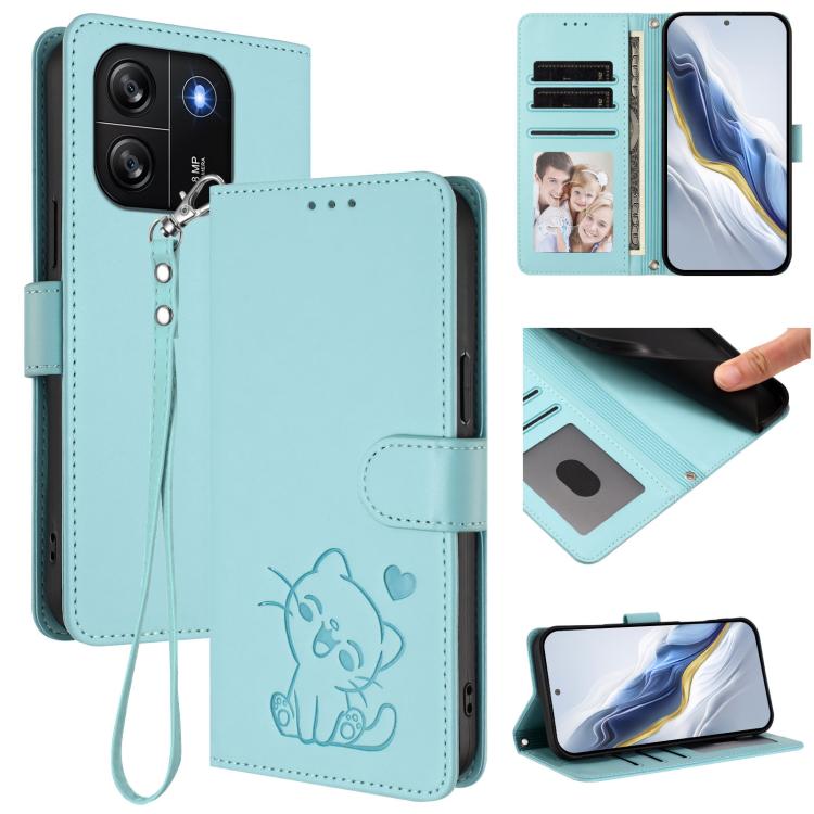 Embossed Heart Cat Leather Phone Case with Hand Strap, For Blackview Wave 6C, For Blackview Shark 8 / Oscal Tiger 12, For Blackview A52 / A52 Pro, For Blackview A53