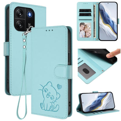 Embossed Heart Cat Leather Phone Case with Hand Strap, For Blackview Wave 6C, For Blackview Shark 8 / Oscal Tiger 12, For Blackview A52 / A52 Pro, For Blackview A53