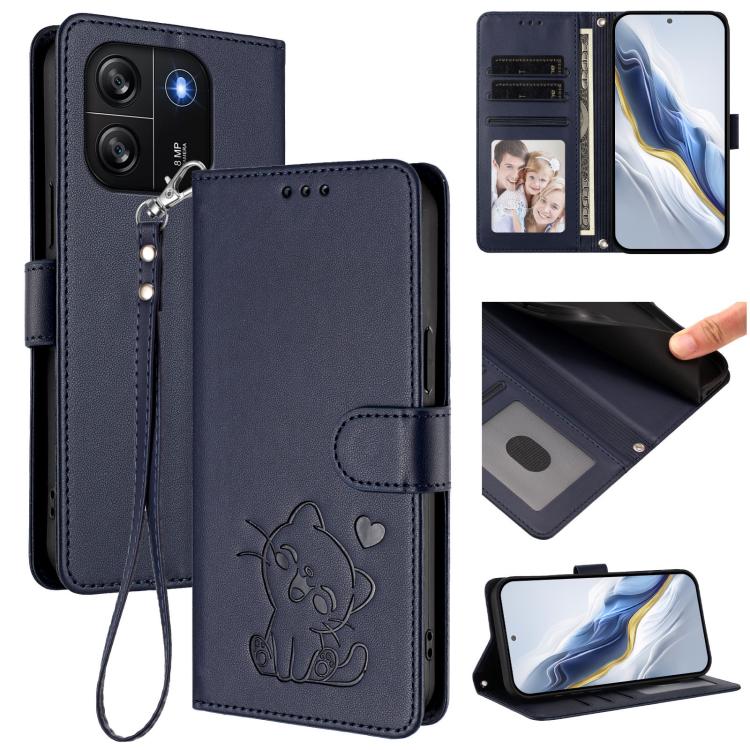 Embossed Heart Cat Leather Phone Case with Hand Strap, For Blackview Wave 6C, For Blackview Shark 8 / Oscal Tiger 12, For Blackview A52 / A52 Pro, For Blackview A53