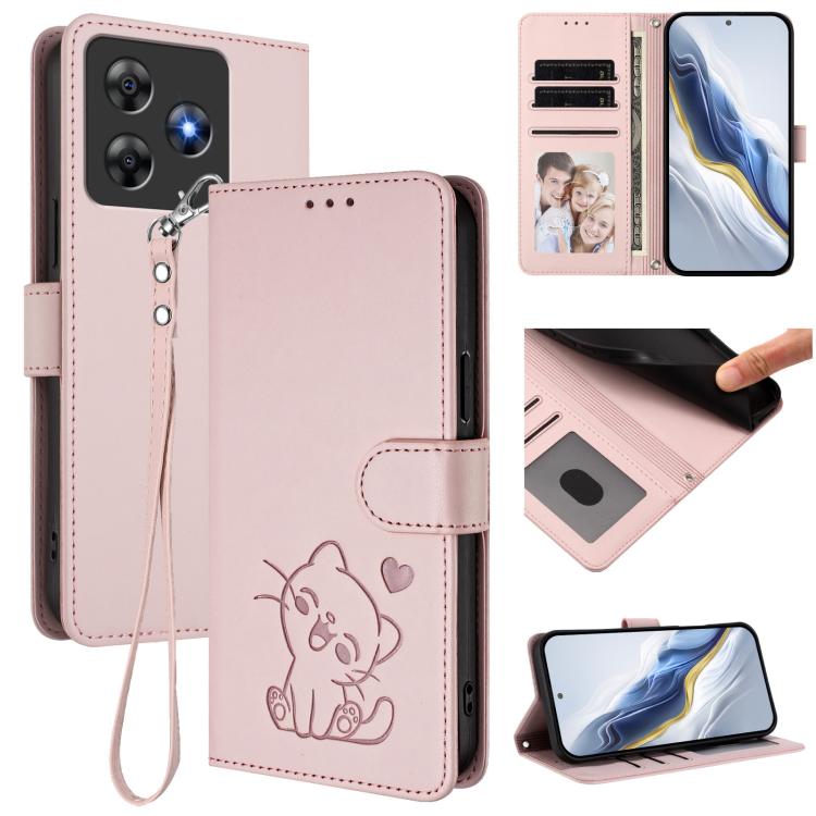 Embossed Heart Cat Leather Phone Case with Hand Strap, For Blackview Wave 7C, For Blackview Wave 10, For Blackview Oscal Flat 2 / 2C, For Blackview SHARK 6, For Blackview Oscal Tiger 13, For Blackview Wave 8 / 8C / Oscal Flat 2, For Blackview Shark 9 5...
