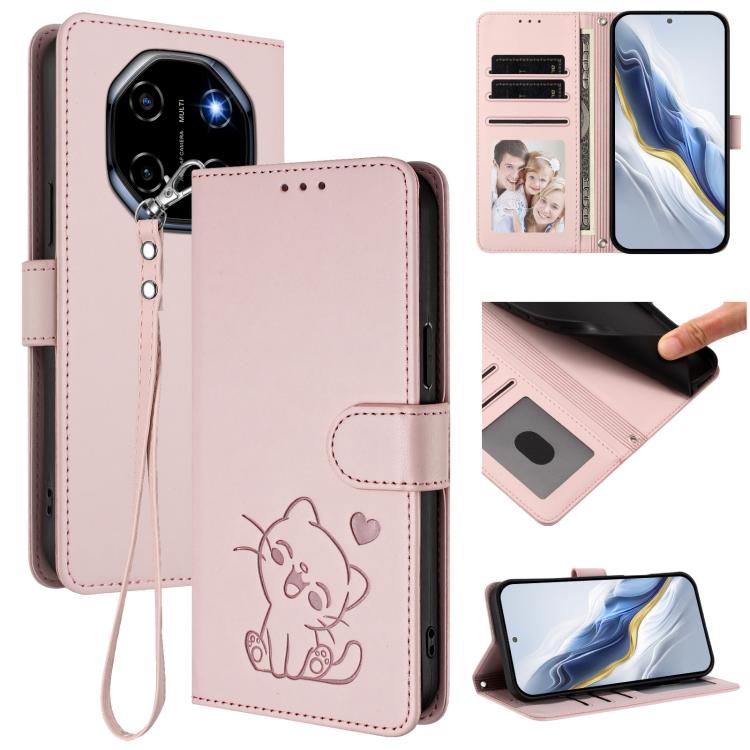Embossed Heart Cat Leather Phone Case with Hand Strap, For Blackview Wave 7C, For Blackview Wave 10, For Blackview Oscal Flat 2 / 2C, For Blackview SHARK 6, For Blackview Oscal Tiger 13, For Blackview Wave 8 / 8C / Oscal Flat 2, For Blackview Shark 9 5...