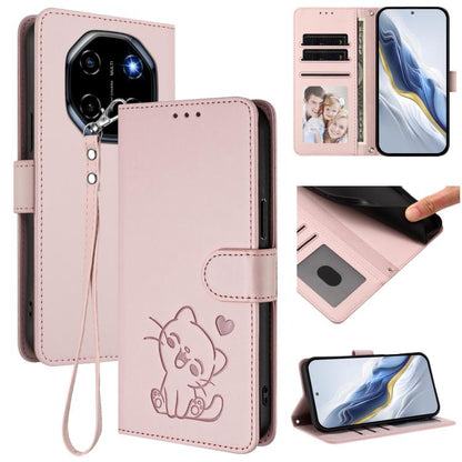 Embossed Heart Cat Leather Phone Case with Hand Strap, For Blackview Wave 7C, For Blackview Wave 10, For Blackview Oscal Flat 2 / 2C, For Blackview SHARK 6, For Blackview Oscal Tiger 13, For Blackview Wave 8 / 8C / Oscal Flat 2, For Blackview Shark 9 5...