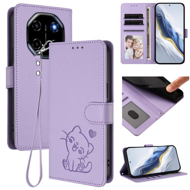 Embossed Heart Cat Leather Phone Case with Hand Strap, For Blackview Wave 7C, For Blackview Wave 10, For Blackview Oscal Flat 2 / 2C, For Blackview SHARK 6, For Blackview Oscal Tiger 13, For Blackview Wave 8 / 8C / Oscal Flat 2, For Blackview Shark 9 5...