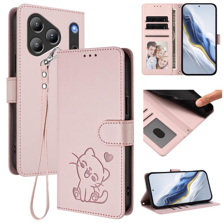 Embossed Heart Cat Leather Phone Case with Hand Strap, For Blackview Wave 7C, For Blackview Wave 10, For Blackview Oscal Flat 2 / 2C, For Blackview SHARK 6, For Blackview Oscal Tiger 13, For Blackview Wave 8 / 8C / Oscal Flat 2, For Blackview Shark 9 5...
