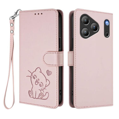 Embossed Heart Cat Leather Phone Case with Hand Strap, For Blackview Wave 7C, For Blackview Wave 10, For Blackview Oscal Flat 2 / 2C, For Blackview SHARK 6, For Blackview Oscal Tiger 13, For Blackview Wave 8 / 8C / Oscal Flat 2, For Blackview Shark 9 5...