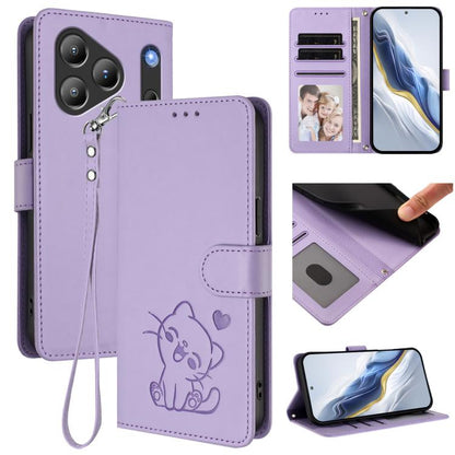 Embossed Heart Cat Leather Phone Case with Hand Strap, For Blackview Wave 7C, For Blackview Wave 10, For Blackview Oscal Flat 2 / 2C, For Blackview SHARK 6, For Blackview Oscal Tiger 13, For Blackview Wave 8 / 8C / Oscal Flat 2, For Blackview Shark 9 5...