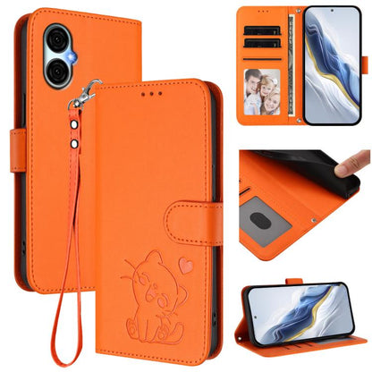 Embossed Heart Cat Leather Phone Case with Hand Strap, For BLU View Speed 5G B1550VL, For BLU G53