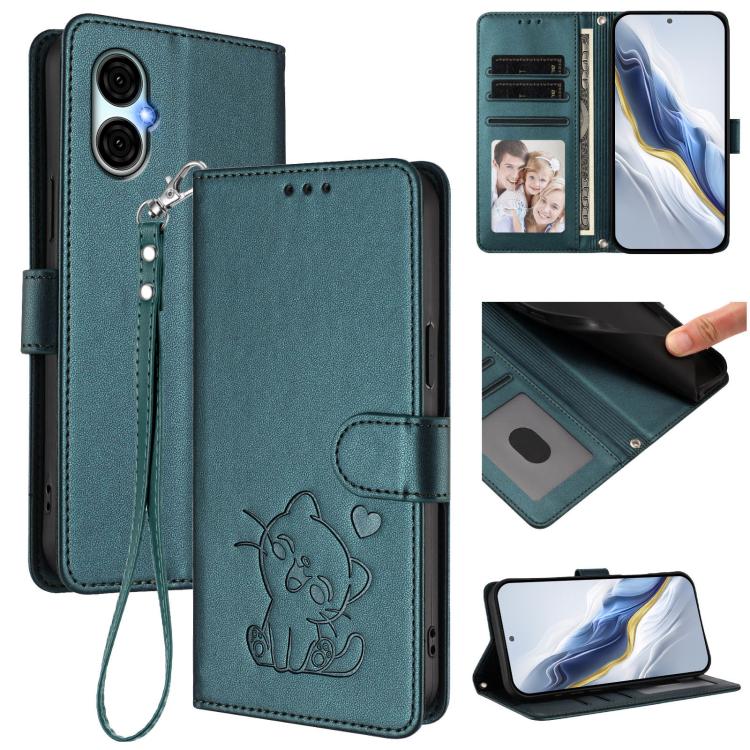 Embossed Heart Cat Leather Phone Case with Hand Strap, For BLU View Speed 5G B1550VL, For BLU G53