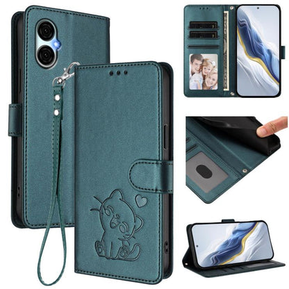 Embossed Heart Cat Leather Phone Case with Hand Strap, For BLU View Speed 5G B1550VL, For BLU G53