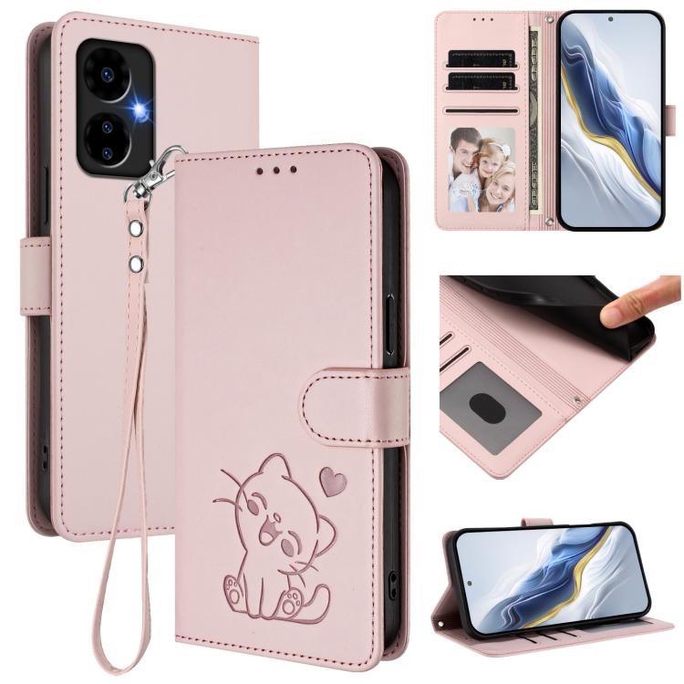 Embossed Heart Cat Leather Phone Case with Hand Strap, For Boost Mobile Summit 5G 2024, For Boost Mobile Celero 5G+ 2024 / 3+ 5G, For Boost Mobile Celero 5G 2024 / 3 5G, For Boost Mobile Celero 5G SC / SN339D