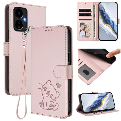 Embossed Heart Cat Leather Phone Case with Hand Strap, For Boost Mobile Summit 5G 2024, For Boost Mobile Celero 5G+ 2024 / 3+ 5G, For Boost Mobile Celero 5G 2024 / 3 5G, For Boost Mobile Celero 5G SC / SN339D