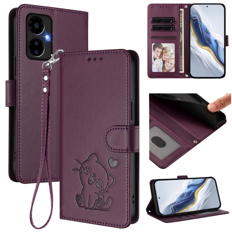Embossed Heart Cat Leather Phone Case with Hand Strap, For Boost Mobile Summit 5G 2024, For Boost Mobile Celero 5G+ 2024 / 3+ 5G, For Boost Mobile Celero 5G 2024 / 3 5G, For Boost Mobile Celero 5G SC / SN339D