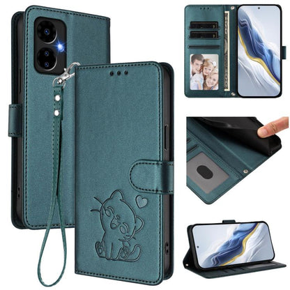 Embossed Heart Cat Leather Phone Case with Hand Strap, For Boost Mobile Summit 5G 2024, For Boost Mobile Celero 5G+ 2024 / 3+ 5G, For Boost Mobile Celero 5G 2024 / 3 5G, For Boost Mobile Celero 5G SC / SN339D