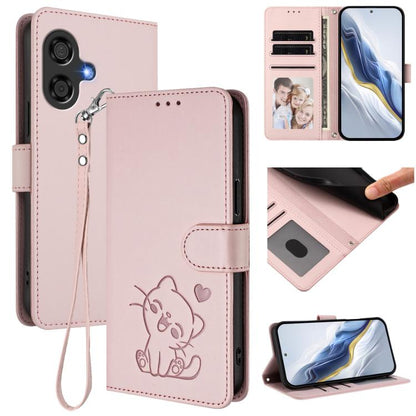 Embossed Heart Cat Leather Phone Case with Hand Strap, For Coolpad C16, For Coolpad X100, For Coolpad Cool 40i