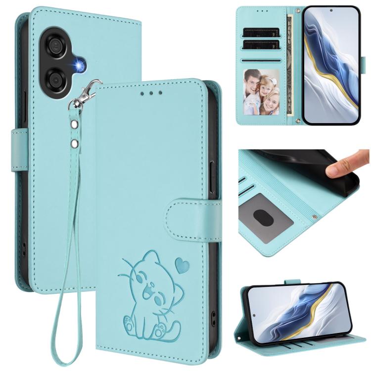 Embossed Heart Cat Leather Phone Case with Hand Strap, For Coolpad C16, For Coolpad X100, For Coolpad Cool 40i