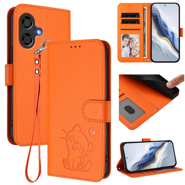 Embossed Heart Cat Leather Phone Case with Hand Strap, For Coolpad C16, For Coolpad X100, For Coolpad Cool 40i