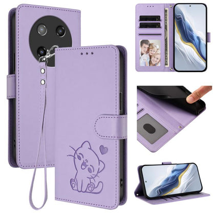 Embossed Heart Cat Leather Phone Case with Hand Strap, For Coolpad C16, For Coolpad X100, For Coolpad Cool 40i