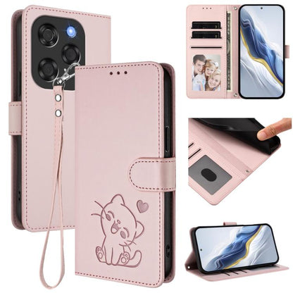 Embossed Heart Cat Leather Phone Case with Hand Strap, For Coolpad C16, For Coolpad X100, For Coolpad Cool 40i