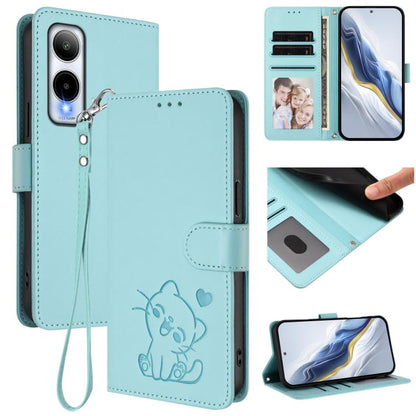 Embossed Heart Cat Leather Phone Case with Hand Strap, For Cricket Icon Plus 2026 / Icon 7 5G, For Cricket Icon 6 / AT&T Verge, For Cricket Magic 2 5G / AT&T Propel 2 5G, For Cricket Debut S3, For Cricket Outlast 5G 2024