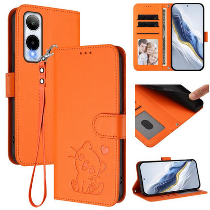 Embossed Heart Cat Leather Phone Case with Hand Strap, For Cricket Icon Plus 2026 / Icon 7 5G, For Cricket Icon 6 / AT&T Verge, For Cricket Magic 2 5G / AT&T Propel 2 5G, For Cricket Debut S3, For Cricket Outlast 5G 2024