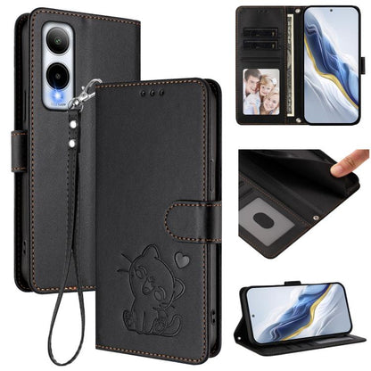 Embossed Heart Cat Leather Phone Case with Hand Strap, For Cricket Icon Plus 2026 / Icon 7 5G, For Cricket Icon 6 / AT&T Verge, For Cricket Magic 2 5G / AT&T Propel 2 5G, For Cricket Debut S3, For Cricket Outlast 5G 2024