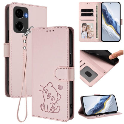 Embossed Heart Cat Leather Phone Case with Hand Strap, For Cricket Icon Plus 2026 / Icon 7 5G, For Cricket Icon 6 / AT&T Verge, For Cricket Magic 2 5G / AT&T Propel 2 5G, For Cricket Debut S3, For Cricket Outlast 5G 2024