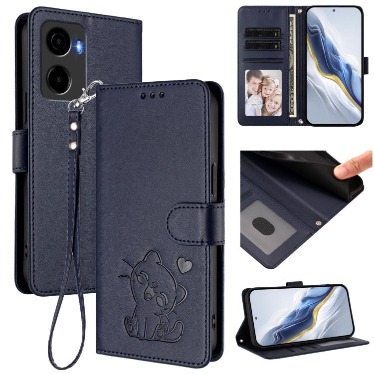 Embossed Heart Cat Leather Phone Case with Hand Strap, For Cricket Icon Plus 2026 / Icon 7 5G, For Cricket Icon 6 / AT&T Verge, For Cricket Magic 2 5G / AT&T Propel 2 5G, For Cricket Debut S3, For Cricket Outlast 5G 2024