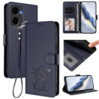 Embossed Heart Cat Leather Phone Case with Hand Strap, For Cricket Icon Plus 2026 / Icon 7 5G, For Cricket Icon 6 / AT&T Verge, For Cricket Magic 2 5G / AT&T Propel 2 5G, For Cricket Debut S3, For Cricket Outlast 5G 2024