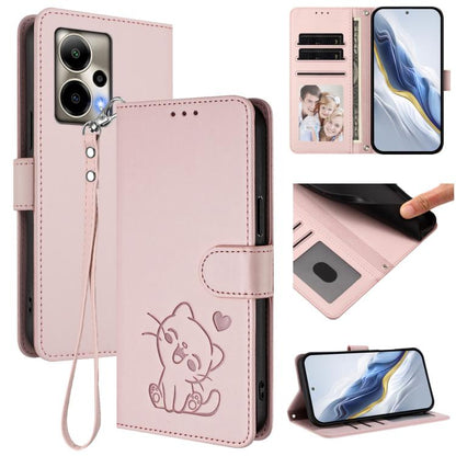 Embossed Heart Cat Leather Phone Case with Hand Strap, For Cricket Icon Plus 2026 / Icon 7 5G, For Cricket Icon 6 / AT&T Verge, For Cricket Magic 2 5G / AT&T Propel 2 5G, For Cricket Debut S3, For Cricket Outlast 5G 2024
