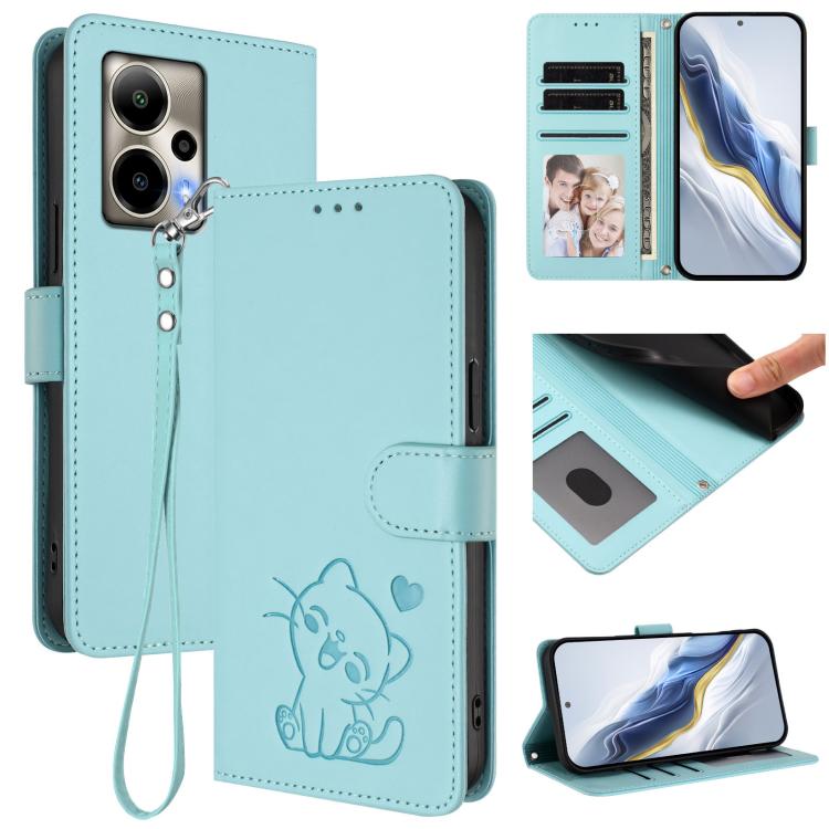 Embossed Heart Cat Leather Phone Case with Hand Strap, For Cricket Icon Plus 2026 / Icon 7 5G, For Cricket Icon 6 / AT&T Verge, For Cricket Magic 2 5G / AT&T Propel 2 5G, For Cricket Debut S3, For Cricket Outlast 5G 2024