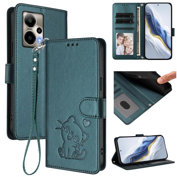 Embossed Heart Cat Leather Phone Case with Hand Strap, For Cricket Icon Plus 2026 / Icon 7 5G, For Cricket Icon 6 / AT&T Verge, For Cricket Magic 2 5G / AT&T Propel 2 5G, For Cricket Debut S3, For Cricket Outlast 5G 2024