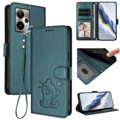 Embossed Heart Cat Leather Phone Case with Hand Strap, For Cricket Icon Plus 2026 / Icon 7 5G, For Cricket Icon 6 / AT&T Verge, For Cricket Magic 2 5G / AT&T Propel 2 5G, For Cricket Debut S3, For Cricket Outlast 5G 2024