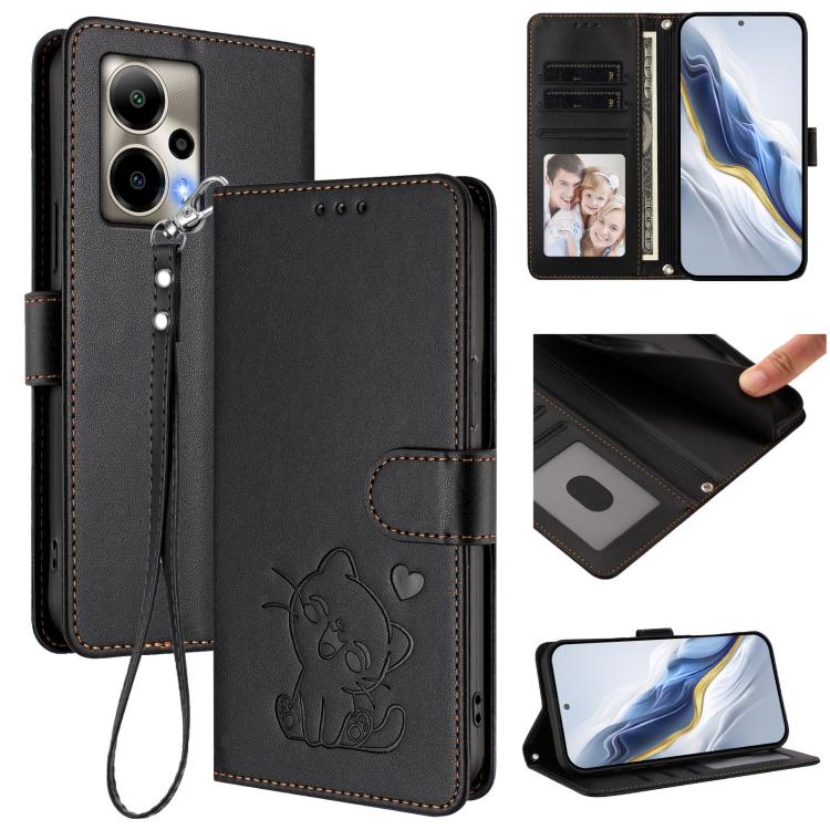 Embossed Heart Cat Leather Phone Case with Hand Strap, For Cricket Icon Plus 2026 / Icon 7 5G, For Cricket Icon 6 / AT&T Verge, For Cricket Magic 2 5G / AT&T Propel 2 5G, For Cricket Debut S3, For Cricket Outlast 5G 2024