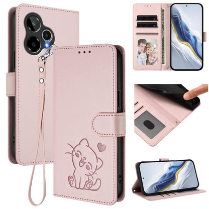Embossed Heart Cat Leather Phone Case with Hand Strap, For Cricket Icon Plus 2026 / Icon 7 5G, For Cricket Icon 6 / AT&T Verge, For Cricket Magic 2 5G / AT&T Propel 2 5G, For Cricket Debut S3, For Cricket Outlast 5G 2024
