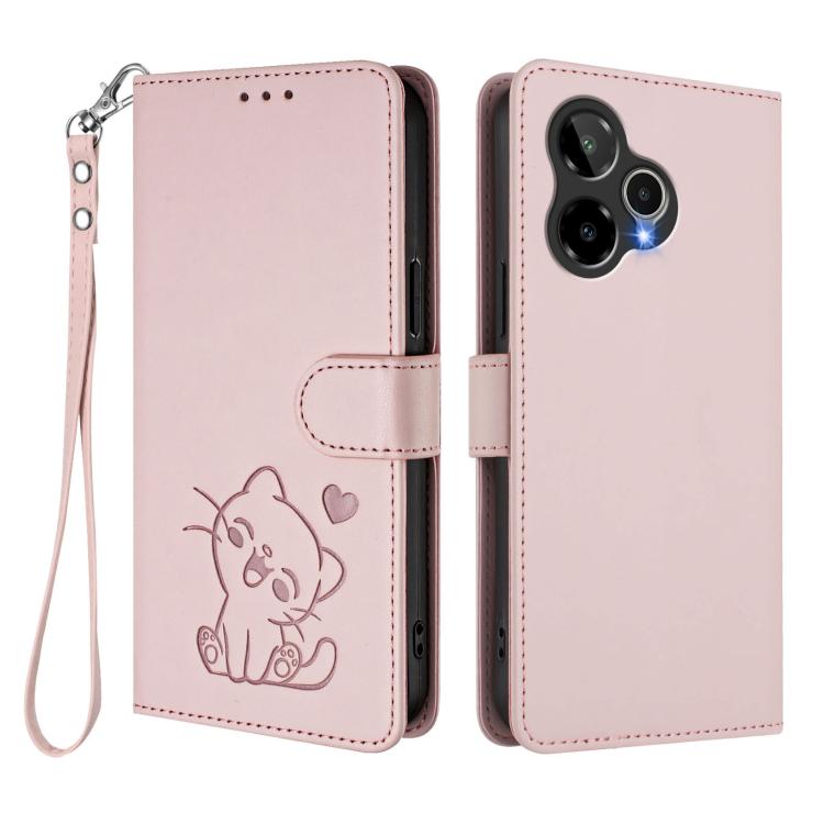 Embossed Heart Cat Leather Phone Case with Hand Strap, For Cricket Icon Plus 2026 / Icon 7 5G, For Cricket Icon 6 / AT&T Verge, For Cricket Magic 2 5G / AT&T Propel 2 5G, For Cricket Debut S3, For Cricket Outlast 5G 2024
