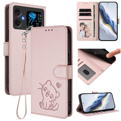 Embossed Heart Cat Leather Phone Case with Hand Strap, For Cubot A40, For Cubot P90, For Cubot A30, For Cubot A20, For Cubot Max 5, For Cubot A10, For Cubot Note 40, For Cubot P50