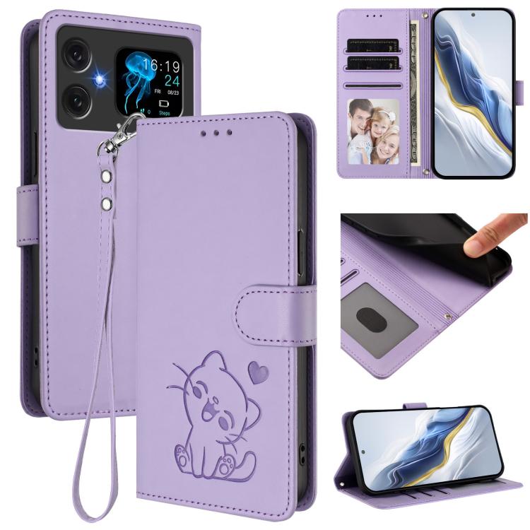 Embossed Heart Cat Leather Phone Case with Hand Strap, For Cubot A40, For Cubot P90, For Cubot A30, For Cubot A20, For Cubot Max 5, For Cubot A10, For Cubot Note 40, For Cubot P50